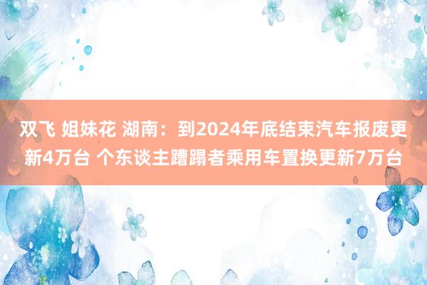 双飞 姐妹花 湖南：到2024年底结束汽车报废更新4万台 个东谈主蹧蹋者乘用车置换更新7万台